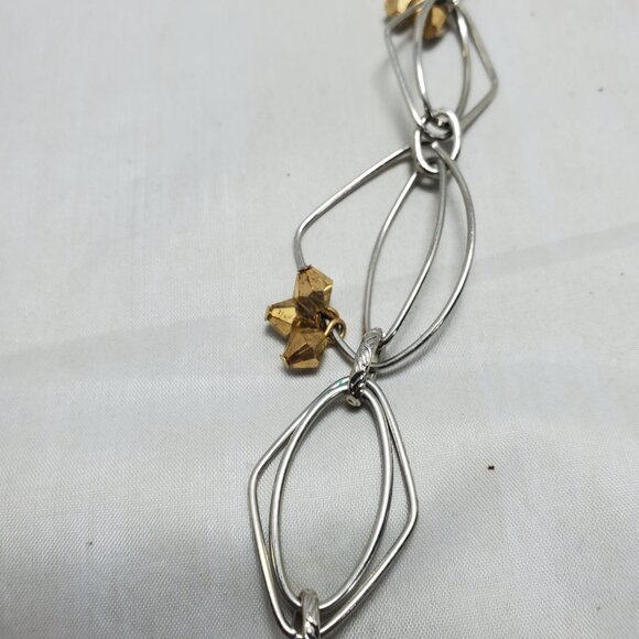 Bijou Silver Abstract Link Chain Necklace with gold faceted beads - Picture 5 of 9